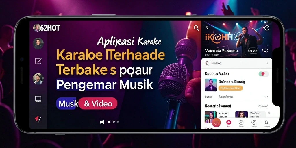 Antarmuka aplikasi 62HOT dengan pilihan lagu karaoke lengkap.