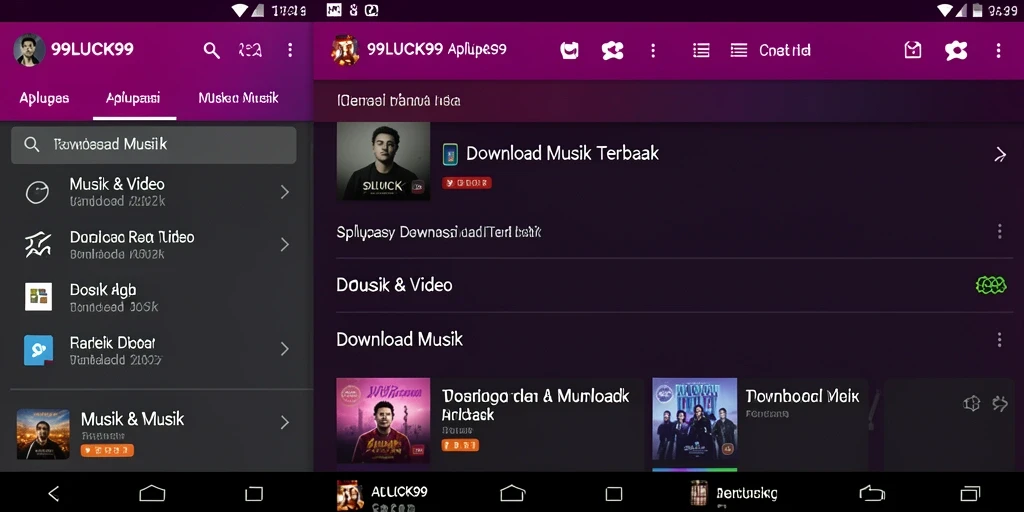 Tampilan antarmuka aplikasi Download Musik 99LUCK99 yang menarik dan mudah digunakan.
