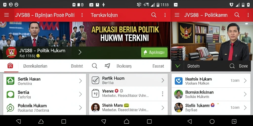 Tampilan antarmuka aplikasi JVS88 dengan berita Politik Hukum.